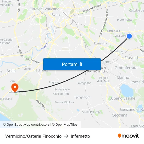 Vermicino/Osteria Finocchio to Infernetto map