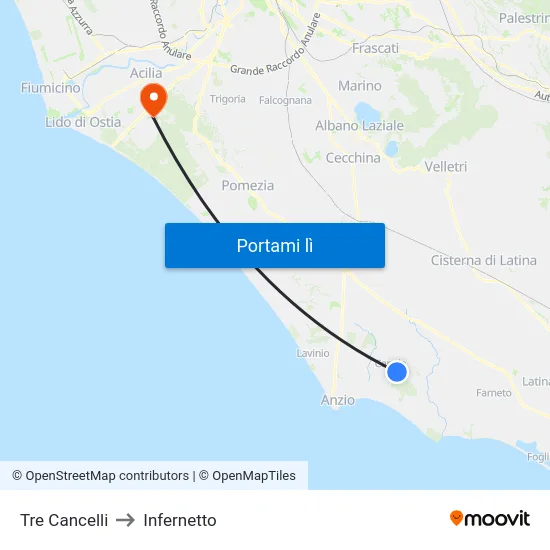 Tre Cancelli to Infernetto map