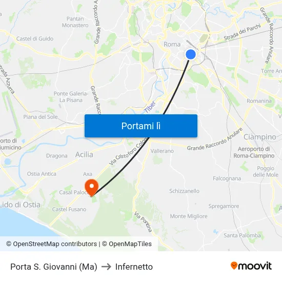 Porta S. Giovanni (Ma) to Infernetto map