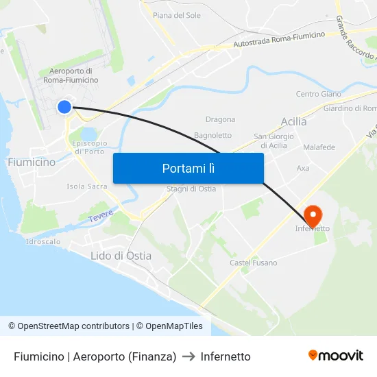 Fiumicino | Aeroporto (Finanza) to Infernetto map