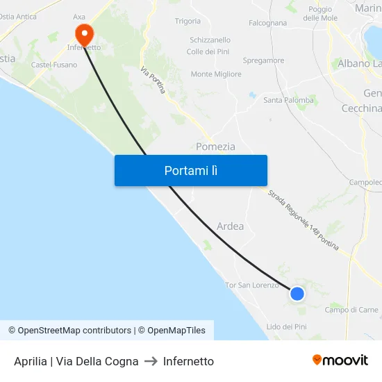 Aprilia | Via Della Cogna to Infernetto map