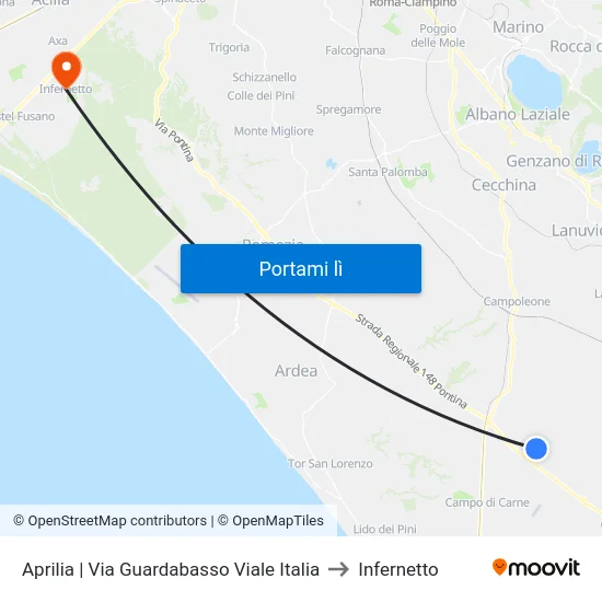 Aprilia | Via Guardabasso Viale Italia to Infernetto map