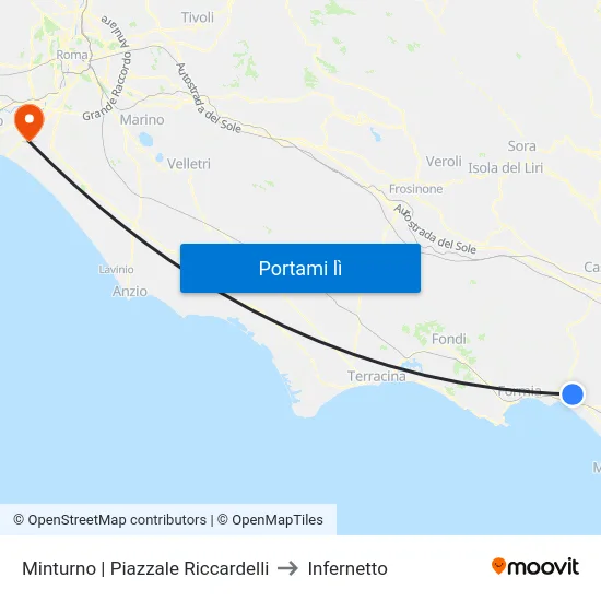 Minturno | Piazzale Riccardelli to Infernetto map