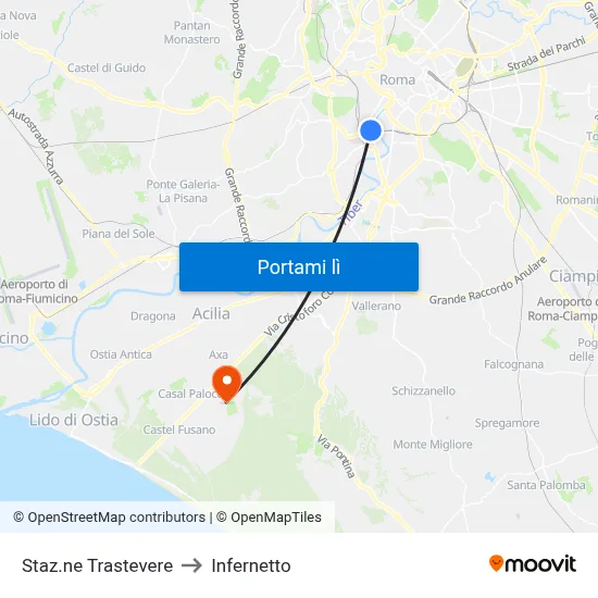 Staz.ne Trastevere to Infernetto map