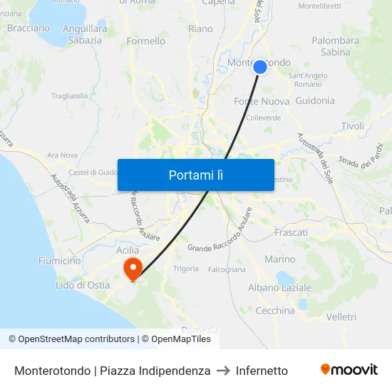 Monterotondo | Piazza Indipendenza to Infernetto map
