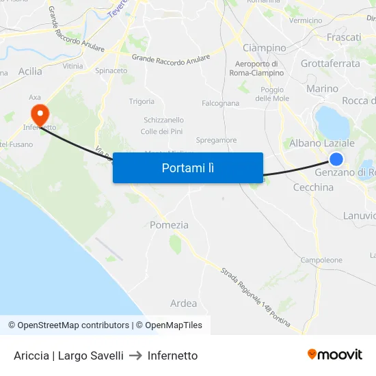 Ariccia | Largo Savelli to Infernetto map