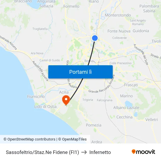 Sassofeltrio/Staz.Ne Fidene (Fl1) to Infernetto map