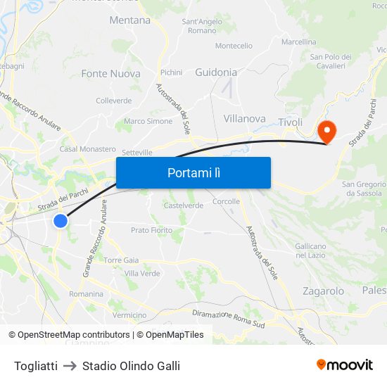 Togliatti to Stadio Olindo Galli map