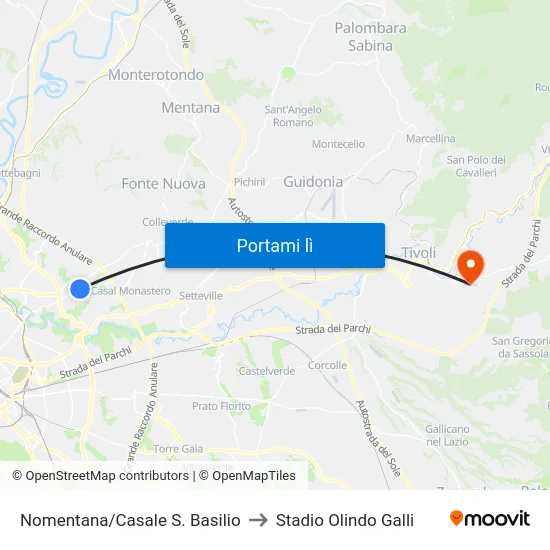 Nomentana/Casale S. Basilio to Stadio Olindo Galli map