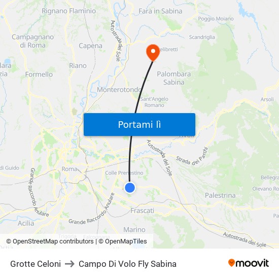 Grotte Celoni to Campo Di Volo Fly Sabina map