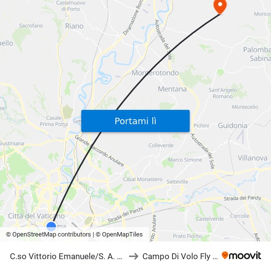 C.so Vittorio Emanuele/S. A. Della Valle to Campo Di Volo Fly Sabina map