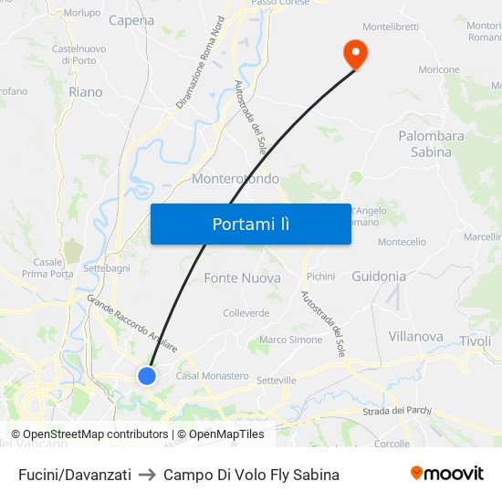 Fucini/Davanzati to Campo Di Volo Fly Sabina map