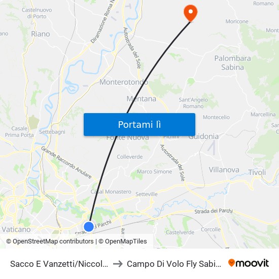 Sacco E Vanzetti/Niccolai to Campo Di Volo Fly Sabina map