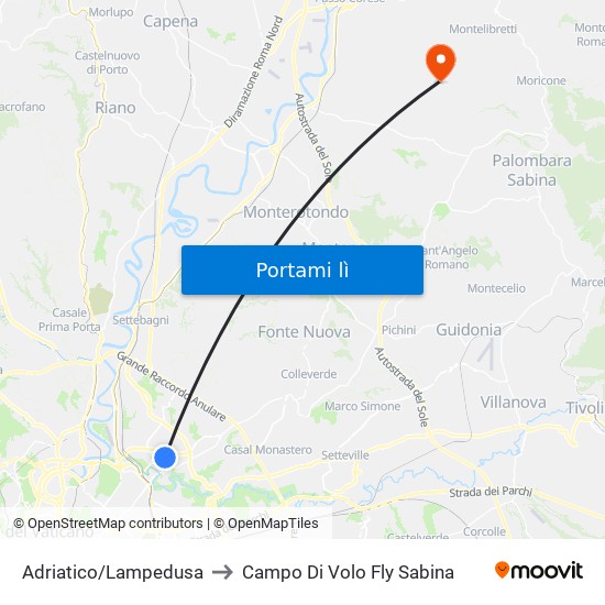 Adriatico/Lampedusa to Campo Di Volo Fly Sabina map