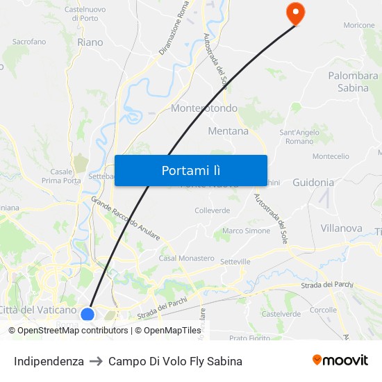 Indipendenza to Campo Di Volo Fly Sabina map