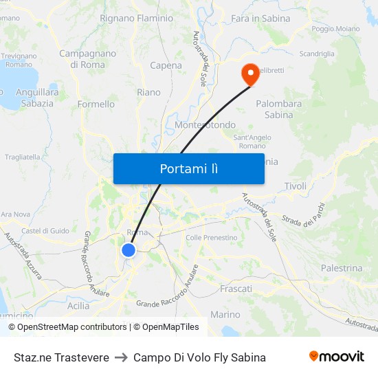 Staz.ne Trastevere to Campo Di Volo Fly Sabina map