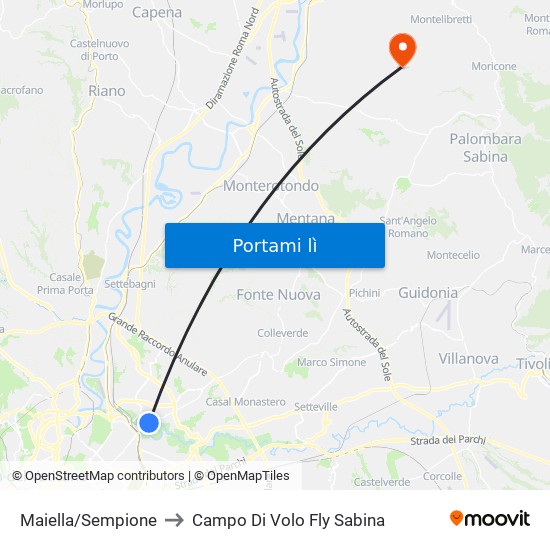 Maiella/Sempione to Campo Di Volo Fly Sabina map