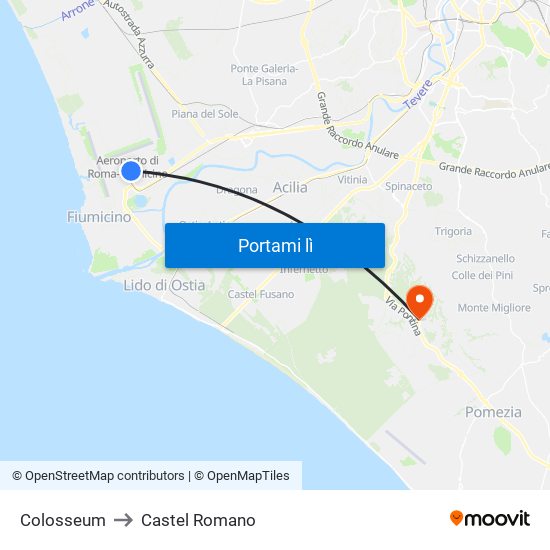 Colosseum to Castel Romano map