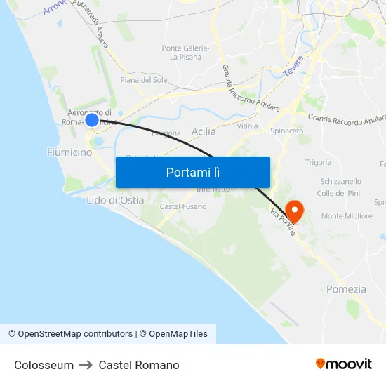 Colosseum to Castel Romano map