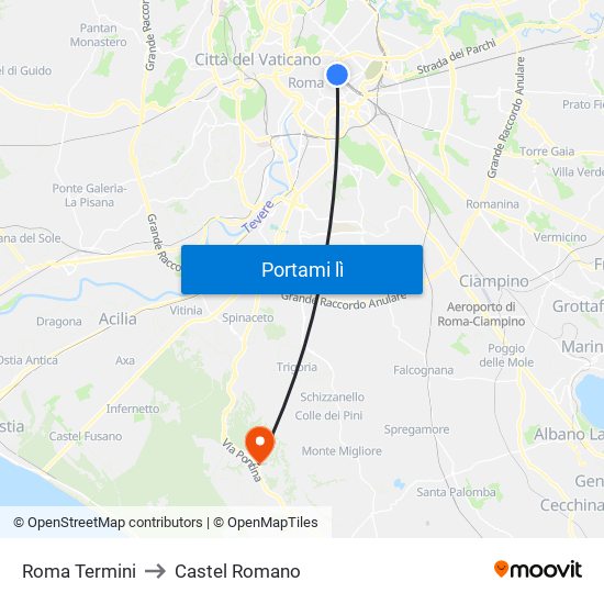 Roma Termini to Castel Romano map