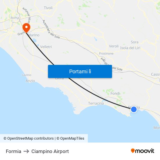 Formia to Ciampino Airport map