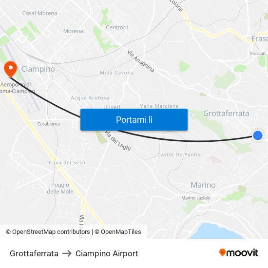 Grottaferrata to Ciampino Airport map