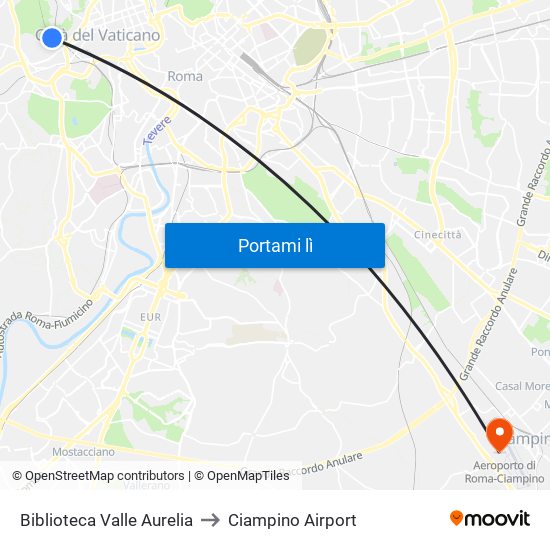 Biblioteca Valle Aurelia to Ciampino Airport map