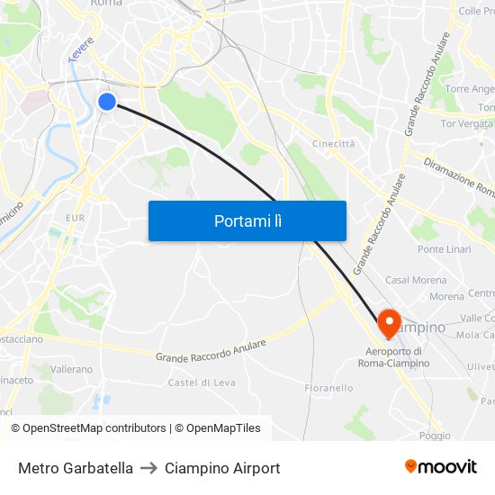 Metro Garbatella to Ciampino Airport map
