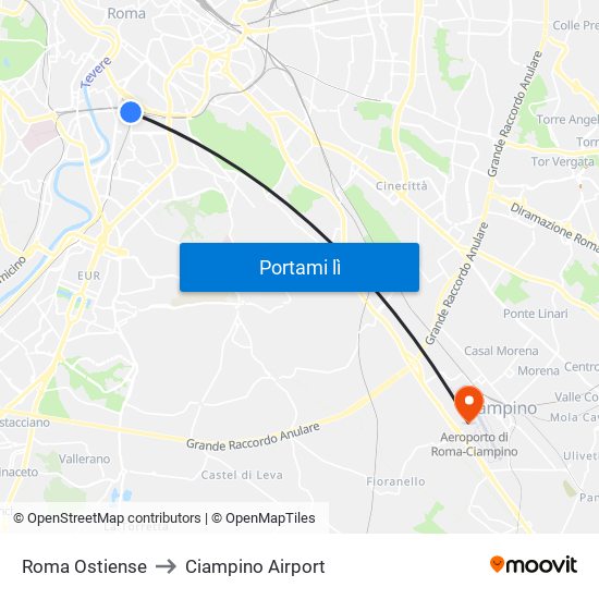 Roma Ostiense to Ciampino Airport map