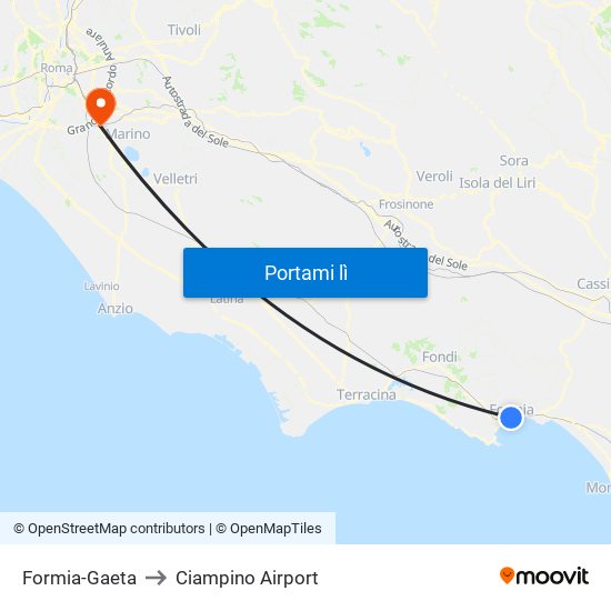 Formia-Gaeta to Ciampino Airport map