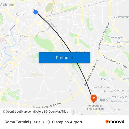 Roma Termini (Laziali) to Ciampino Airport map