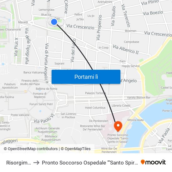 Risorgimento to Pronto Soccorso Ospedale ""Santo Spirito In Sassia"" map