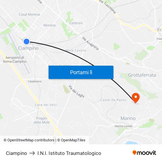 Ciampino to I.N.I. Istituto Traumatologico map