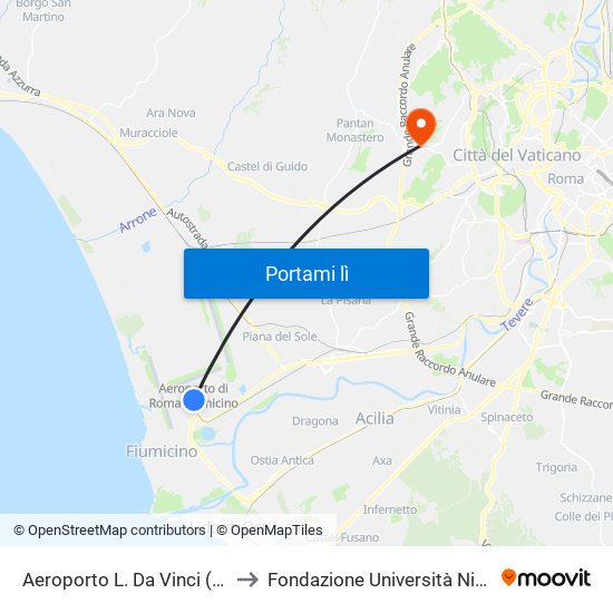 Aeroporto L. Da Vinci (Terminal T2) to Fondazione Università Niccolò Cusano map