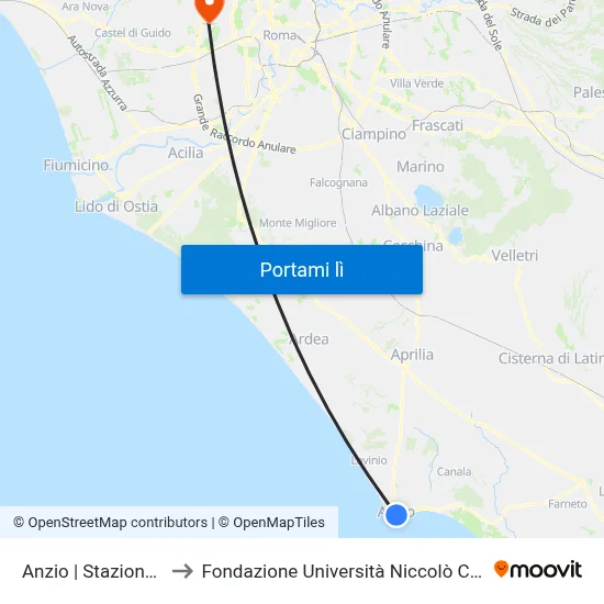 Anzio | Stazione FS to Fondazione Università Niccolò Cusano map