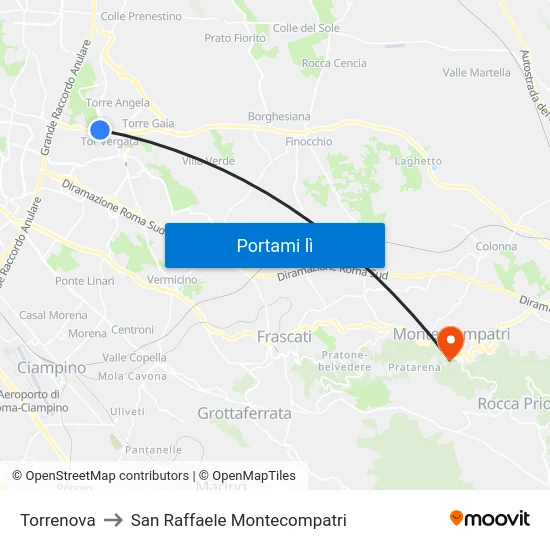 Torrenova to San Raffaele Montecompatri map