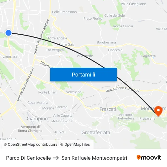 Parco Di Centocelle to San Raffaele Montecompatri map