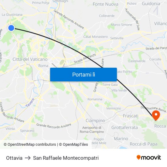 Ottavia to San Raffaele Montecompatri map