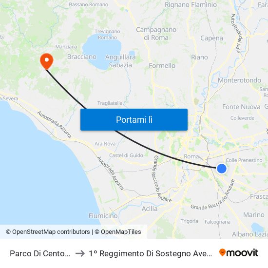 Parco Di Centocelle to 1º Reggimento Di Sostegno Aves ""Idra"" map