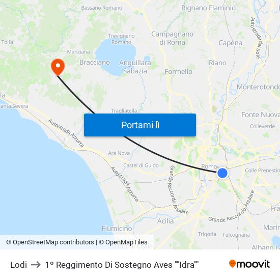 Lodi to 1º Reggimento Di Sostegno Aves ""Idra"" map