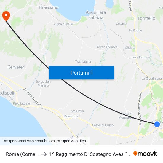 Roma (Cornelia) to 1º Reggimento Di Sostegno Aves ""Idra"" map