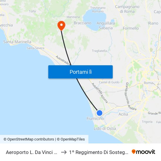 Aeroporto L. Da Vinci (Terminal T2) to 1º Reggimento Di Sostegno Aves ""Idra"" map