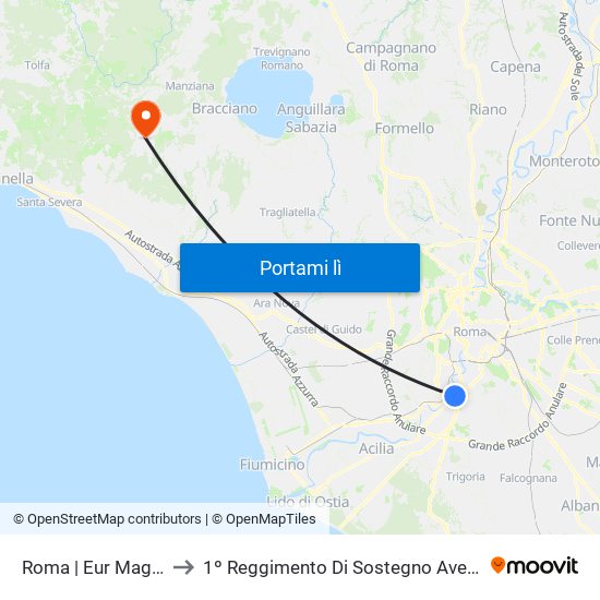 Roma | Eur Magliana to 1º Reggimento Di Sostegno Aves ""Idra"" map