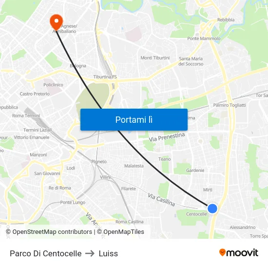 Parco Di Centocelle to Luiss map