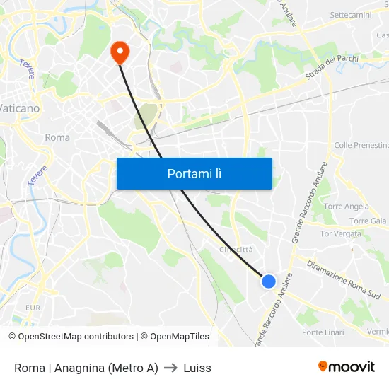 Roma | Anagnina (Metro A) to Luiss map