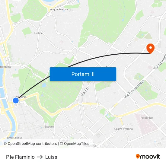 P.le Flaminio to Luiss map