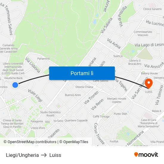 Liegi/Ungheria to Luiss map