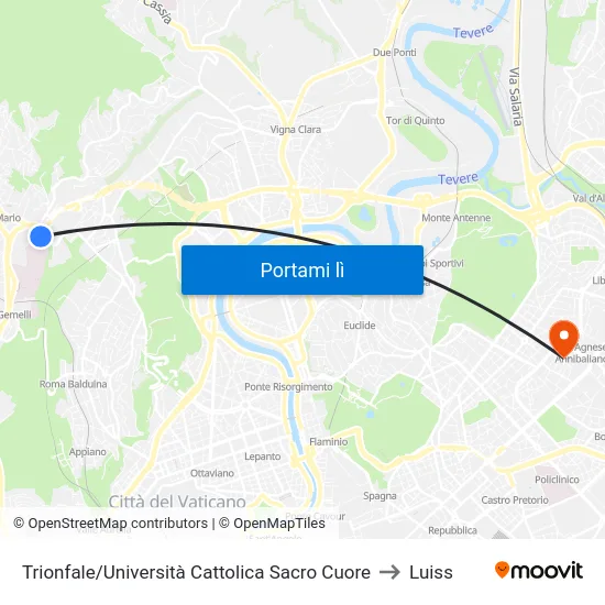 Trionfale/Università Cattolica Sacro Cuore to Luiss map