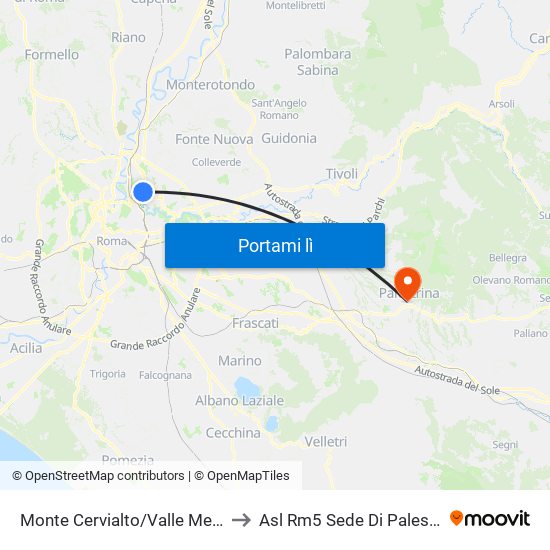 Monte Cervialto/Valle Melaina to Asl Rm5 Sede Di Palestrina map