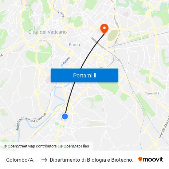 Colombo/Agricoltura to Dipartimento di Biologia e Biotecnologie Charles Darwin map